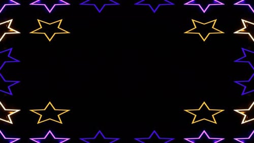 Purple And Yellow Neon Star Lights Moving Kaleidoscope Background Vj Loop In 4K