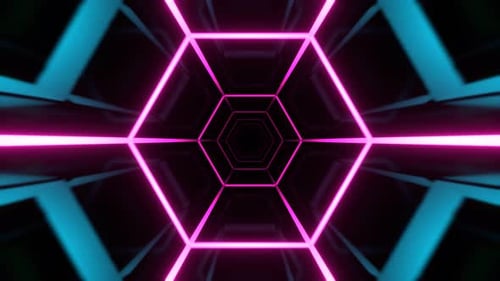 Pink And Cyan Neon Hexagon Tunnel Background Vj Loop l 4K