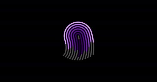 Icono animado con huella digital estilizada, bloqueo con huella digital, concepto seguro, diseño de movimiento, logotipo de seguridad