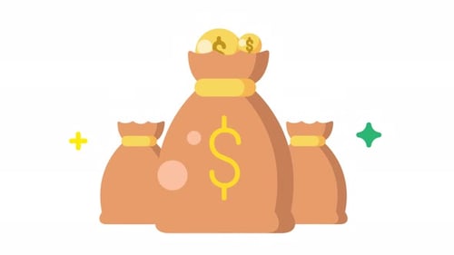 Animated Money Bags Icon Flat Style Financial Success