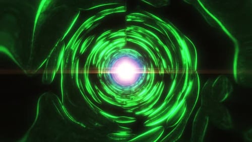 A tunnel with intense green light and a bright center, creating a sci-fi vibe with abstract energy