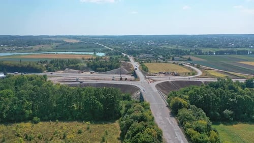 Aerial view interchange of highway. Expressway transport traffic road with vehicle movement
