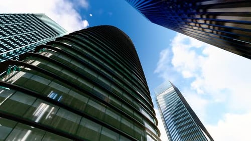 City Office Building Glass Curtain Wall And Blue Sky And White Clouds Time Lapse