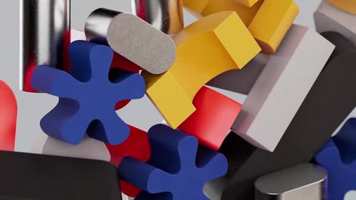 Fluid Animation of Colorful Abstract 3D Shapes Tumbling