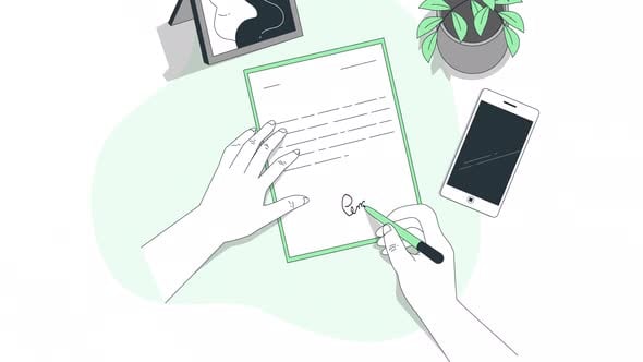 Minimalist Corporate Office Desk with Hand Signing Document Animation ...