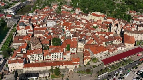 Aerial view of the old town of Kotor, Montenegro. Bay of Kotor bay is one of the most beautiful plac
