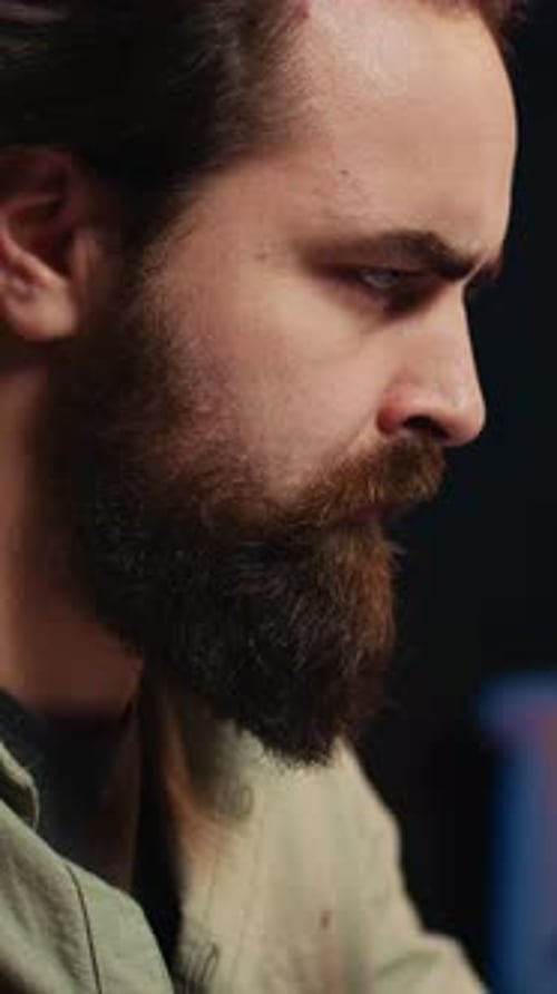 Vertical Video IT Expert Programming to Upgrade AI Brain Close Up on Face Expressions