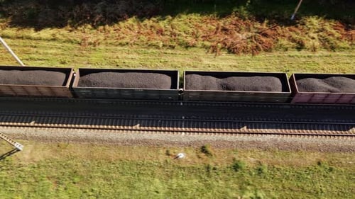 Aerial View of Freight Train Transporting Cargo