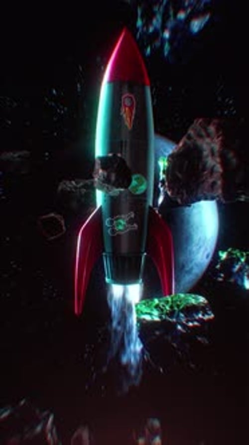 Retro Rocket Flying Across The Moon In Space Background