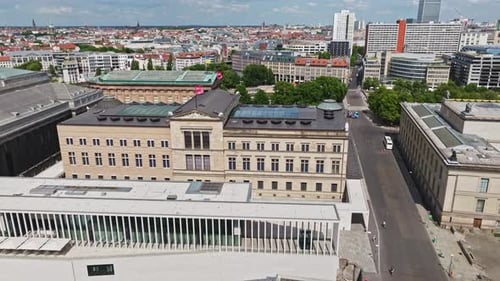 Aerial view of Neues Museum in the historic centre of Berlin , Germany