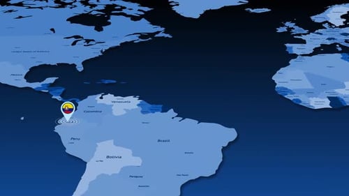Ecuador Flag Pinpoint on World Map Location Animation