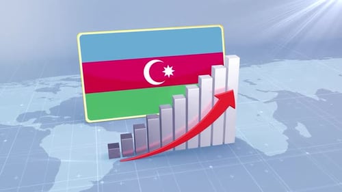 Azerbaijan Flag With Increasing Bar Chart Graph And Arrow Red