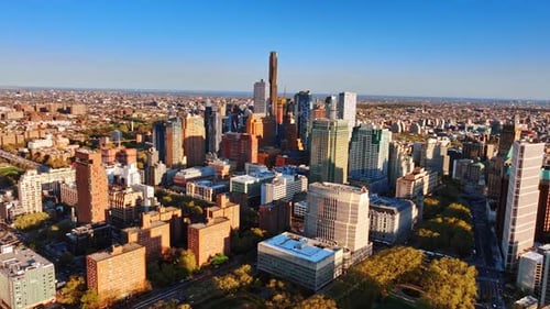 American metropolis architecture downtown. Aerial view of Manhattan city buildings.