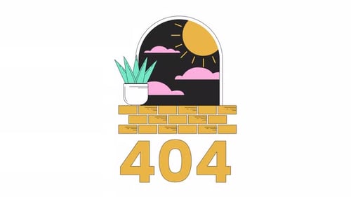 Surreal arch with plant on windowsill 404 error animation