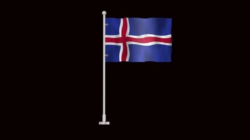 Animated Waving Iceland Flag on Pole
