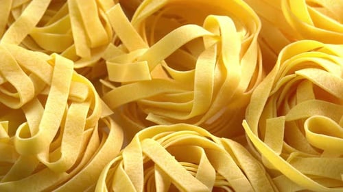 Close-up of Raw Ribbon Pasta Nests