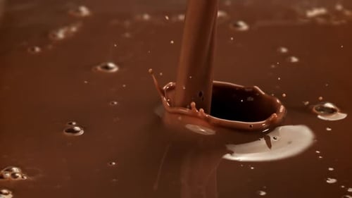 Super Slow Motion Splashes of Liquid Dark Chocolate Filmed on a Highspeed Camera at 1000 Fps