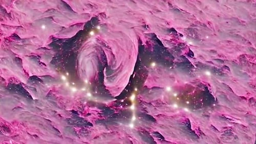 Abstract Pink Space Nebula Swirl with Twinkling Glittering Stars