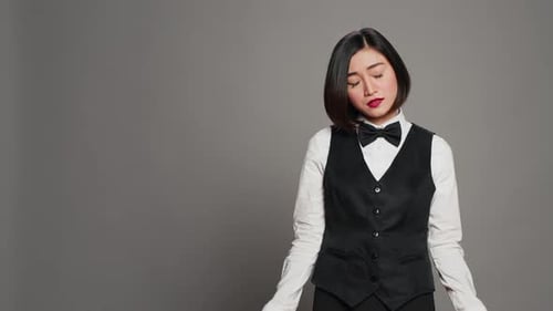 Bored Receptionist Being Confused and Overworked in Studio