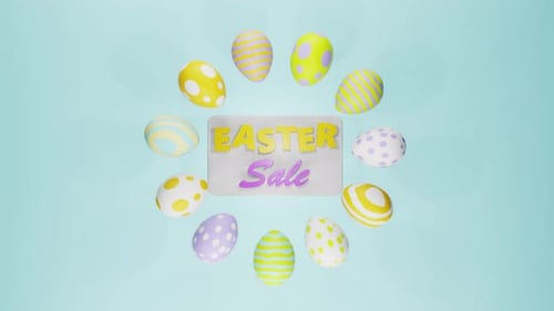 Animation of easter discount poster with eggs on a blue background