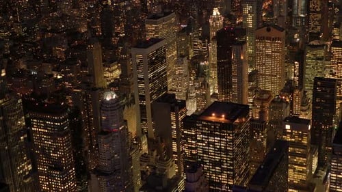 Stunning and Breathtaking Aerial View of a Beautifully Vibrant City at Nighttime