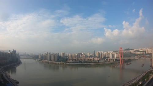 Boating on the river in the city