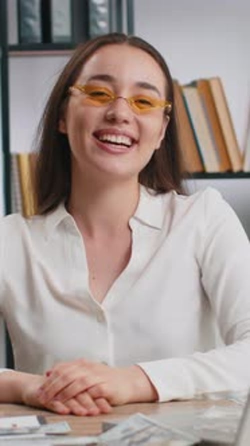Cheerful Rich Business Woman Working on Office Laptop Wasting Throwing Money to Camera Profit Win