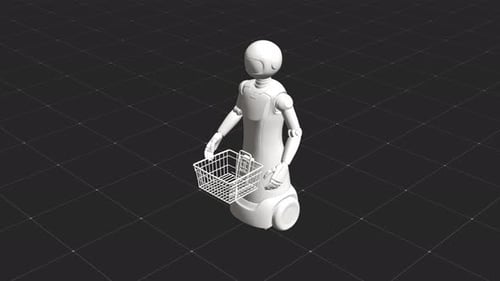 Robot avec panier explorant un sol en grille