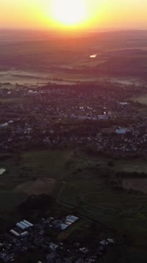 Sunrise Over Rural Village From Above