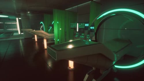 Futuristic Medical Lab with Advanced Diagnostic Scanning Beds