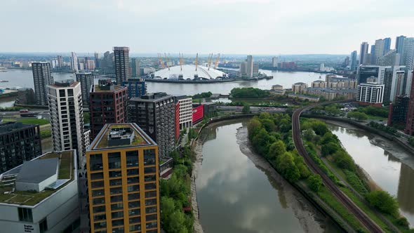 Aerial view of the O2 Arena, United Kingdom., Overhead Stock Footage ft ...
