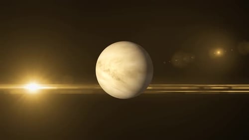 Drehzoom auf dem Venusplaneten, Vorderansicht des rotierenden Venusplaneten mit Hintergrund. Vd 820