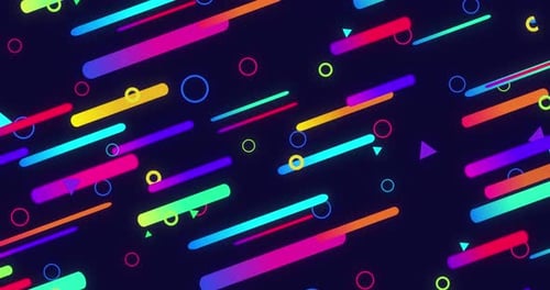 Animation de formes multicolores qui se déplacent vers le haut en diffusant sur l'écran. Animation plate