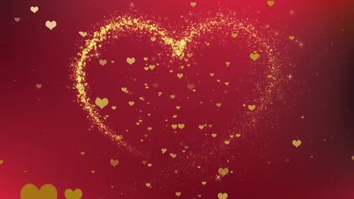 Golden Hearts and Sparkling Particle Trail Romantic Animation