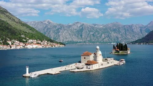 Saint George Island and Church of Our Lady of the Rocks in Perast, Montenegro. Our Lady of the Rock