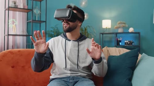 Man Experiencing Virtual Reality with VR Headset