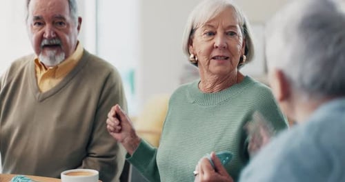 Senior Friends Conversing at a Table Indoors