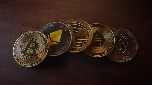 Cryptocurrency Coins on Dark Brown Table
