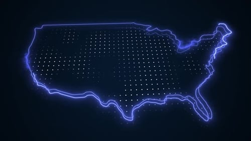 Futuristic Neon Outline USA Map Digital Animation