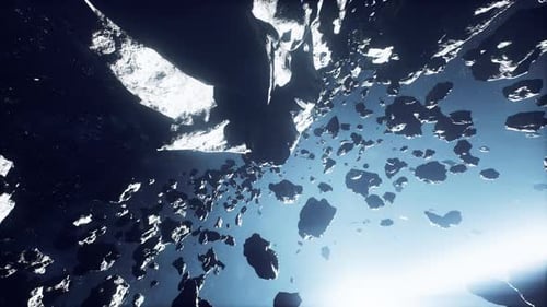 Dangerous Asteroid Field Stretching Across a Misty Nebula