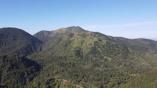 Aerial view of clear peak Mongkrang hills near Lawu Mountain, Indonesia