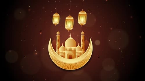 Elegant Islamic Golden Mosque and Lanterns Animation