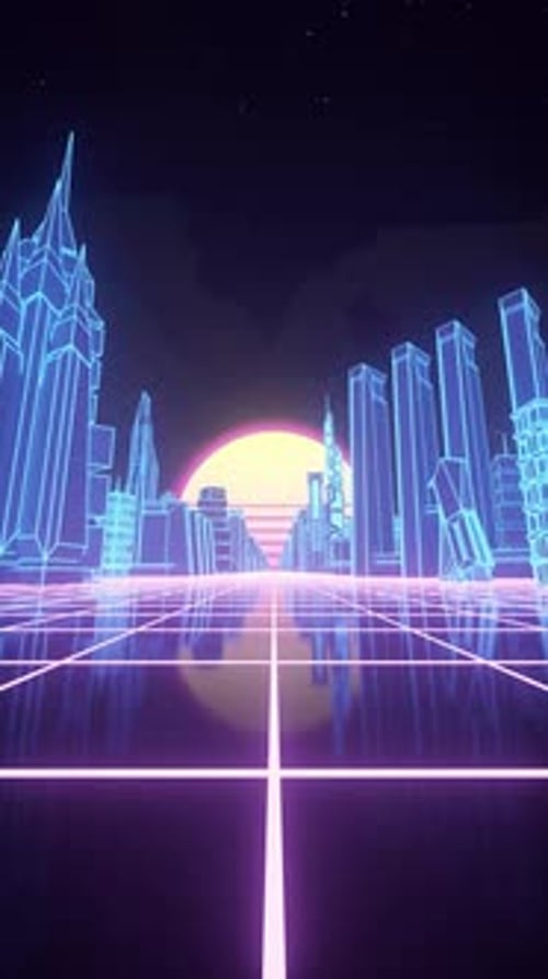 Vertical Video Synthwave seamless loop cyberpunk cityscape for the music video
