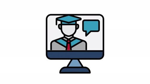 Animated Online Education Icon with Graduating Person