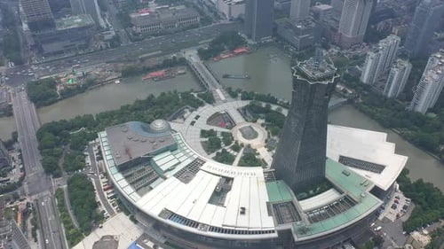 Aerial View of a Bustling City with Modern Skyscrapers