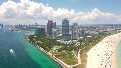 Aerial View of Miami Beach City Florida United States Drone Shot of Miami on Sunny Day Miami Beach