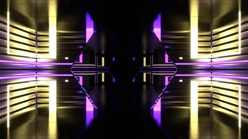Corridor With Moving Purple And Yellow Neon Light Background Vj Loop In HD
