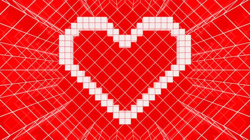 White And Red Pixel Heart Background Vj Loop In 4K