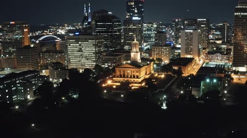 City Lights Glowing Over Nashville At Night Uhd