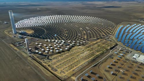 Aerial view of the Solar Power Towers PS10 and PS20 in Sanlúcar la Mayor, Seville